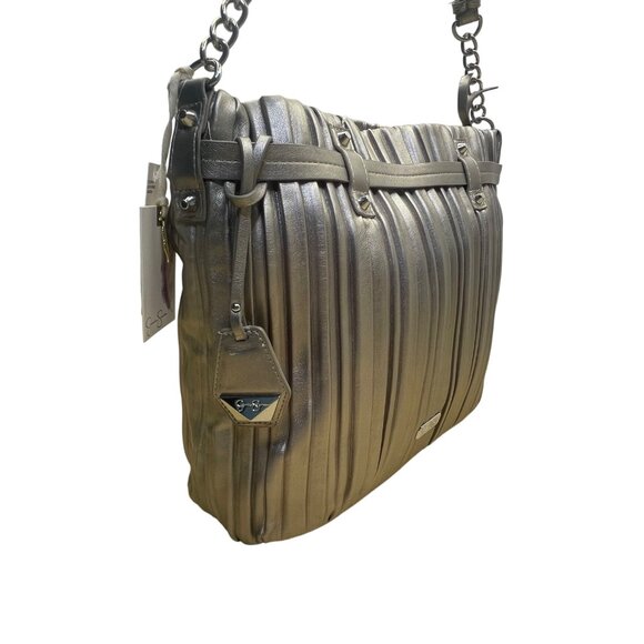 Jessica Simpson Women’s Platinum Metallic Pleated Chain-Strap Becca Handbag - Picture 2 of 16